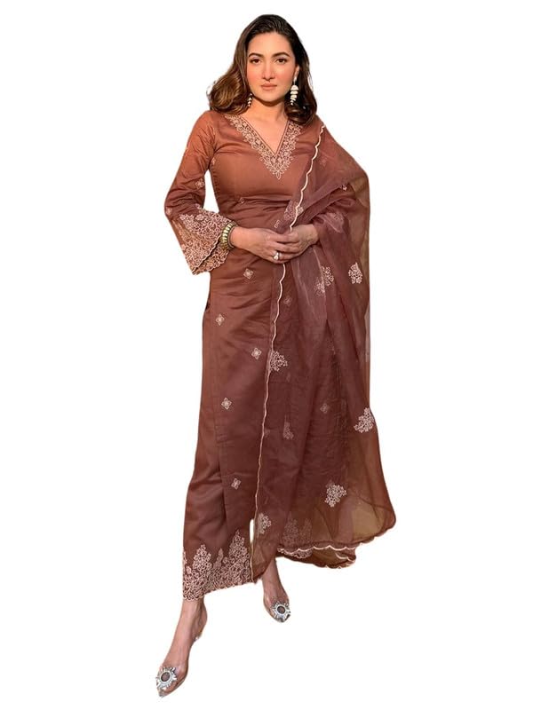 Women's Viscose Silk Floral Embroidered Straight Kurta Pant with Dupatta